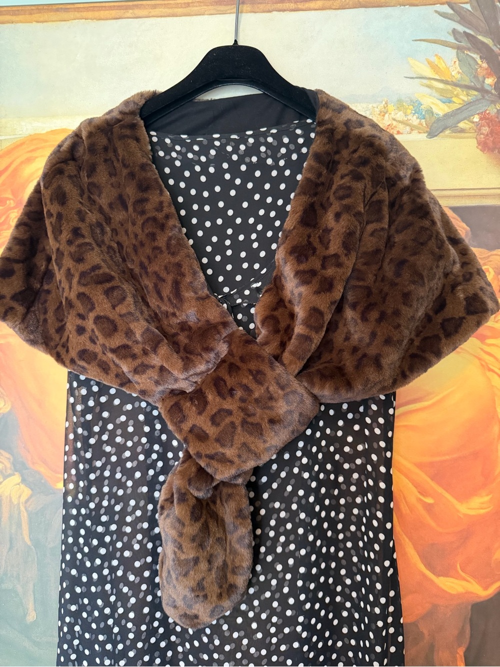 Badgley Mischka Leopard Print Faux Fur Wrap - interlocking stole Brown & Black